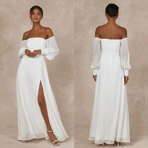 NWT Lulu’s Feel the Romance White Off-the-Shoulder Maxi Wedding Dress Size XS